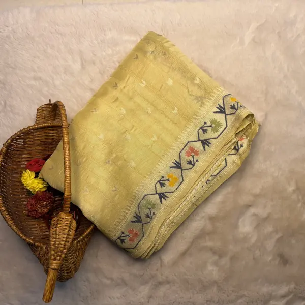 Lemon Yellow Meenakari Work Semi Tussar Silk Saree