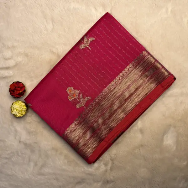 Rani Pink With buttas Cotton Silk Saree