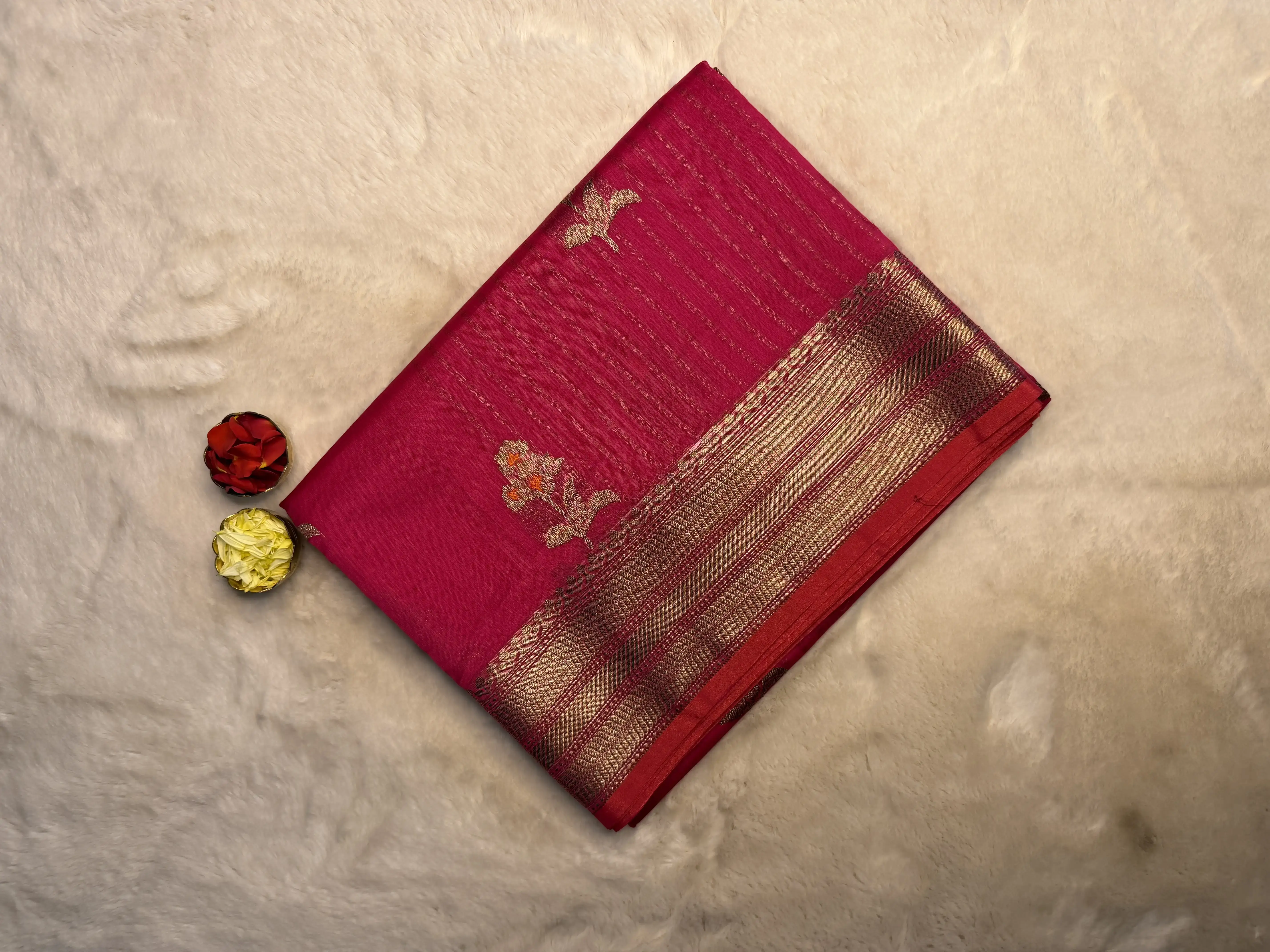 Rani Pink With buttas Cotton Silk Saree