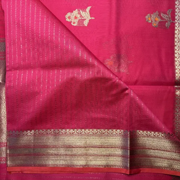 Rani Pink With buttas Cotton Silk Saree