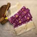 Purple Body WIth Plain Cream Border Poochampalli Silk Saree