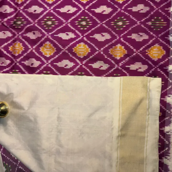 Purple Body WIth Plain Cream Border Poochampalli Silk Saree