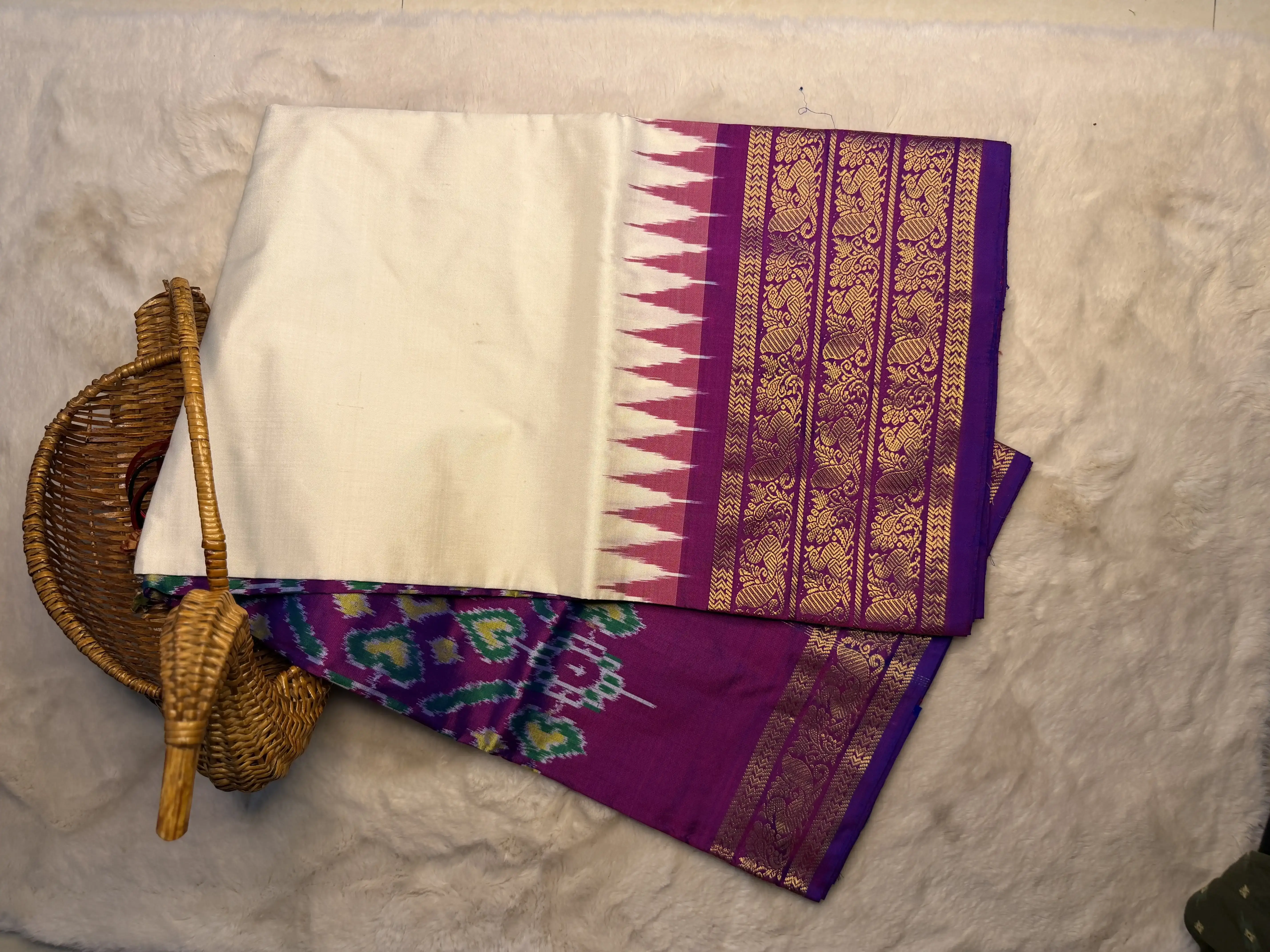 Cream with Purple Poochampalli Silk Saree
