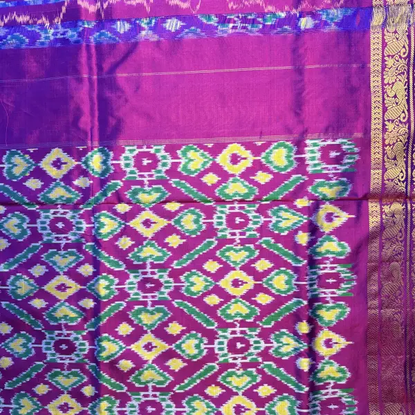Cream with Purple Poochampalli Silk Saree
