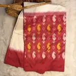 Cream Red Half & Half Mango Motif Poochampalli Silk Saree