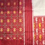 Cream Red Half & Half Mango Motif Poochampalli Silk Saree