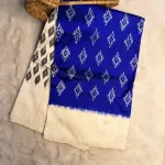 Ink Blue with Cream Plain Border Poochampalli Silk Saree