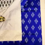 Ink Blue with Cream Plain Border Poochampalli Silk Saree