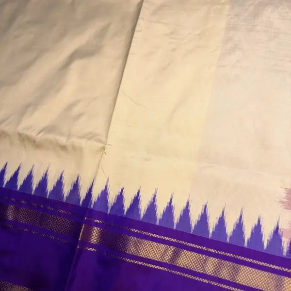 Cream with Purple Bentex Border Poochampalli Silk Saree