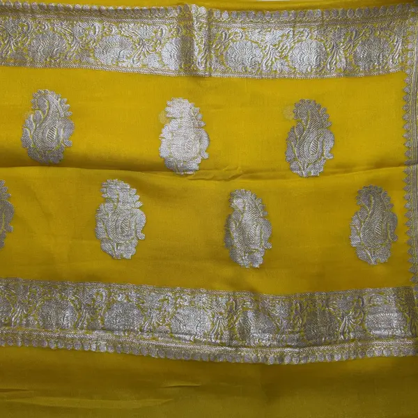 Yellow Pure Khaddi Chiffon Saree