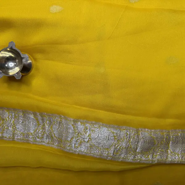 Yellow Pure Khaddi Chiffon Saree