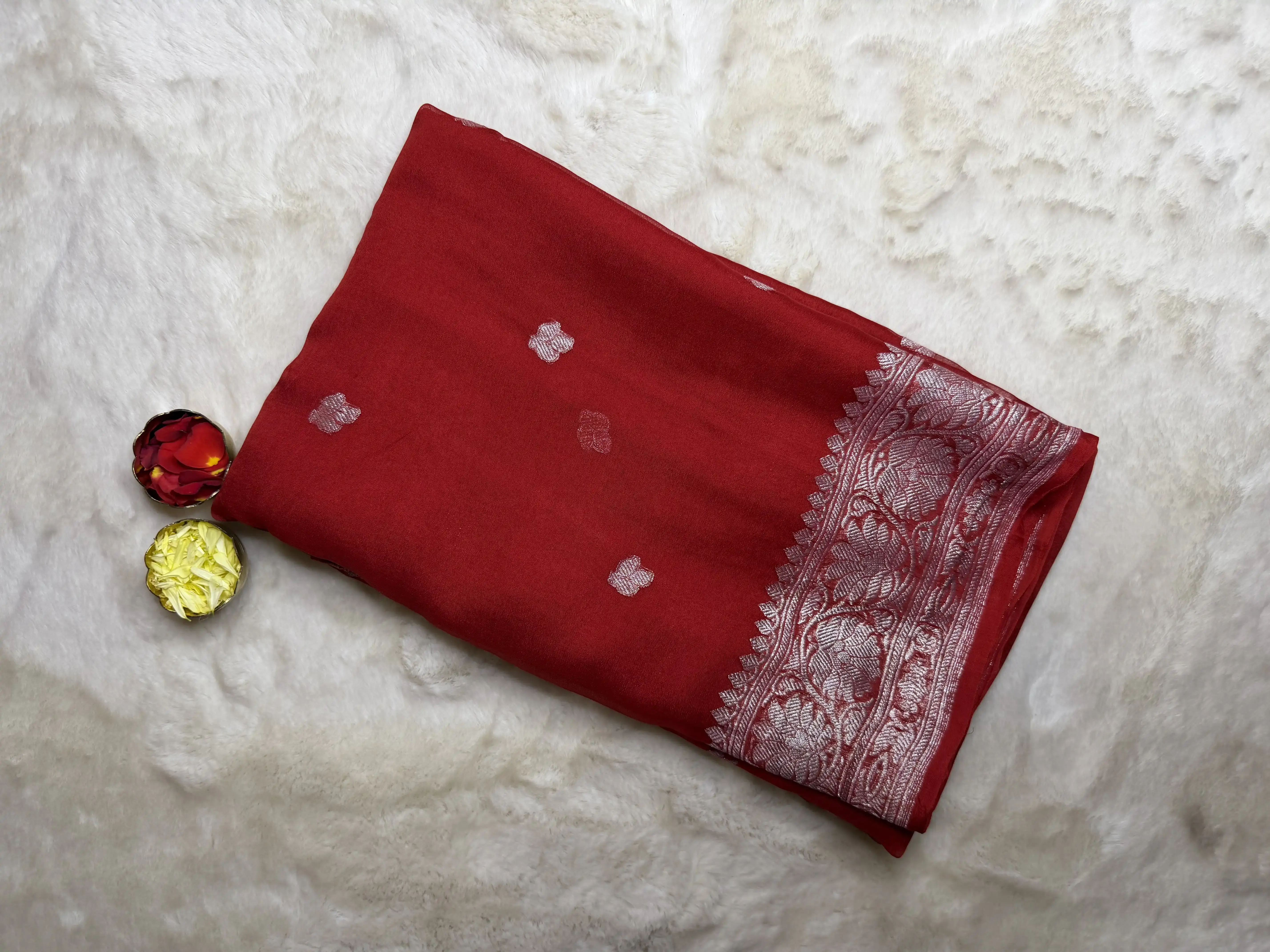 Yellow Pure Khaddi Chiffon Saree