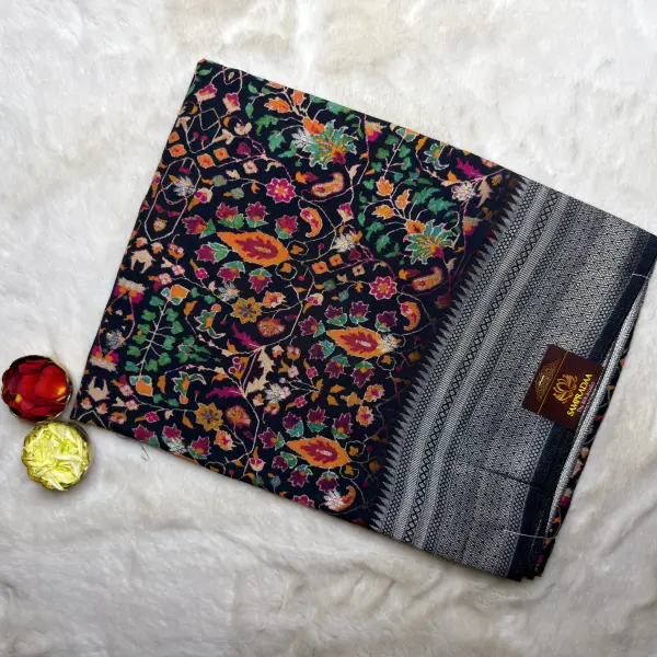 Black Floral Gajji Silk Saree