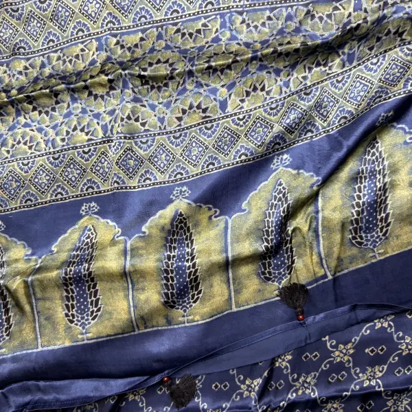 Ink Blue Ajrak Print Modal Silk Saree