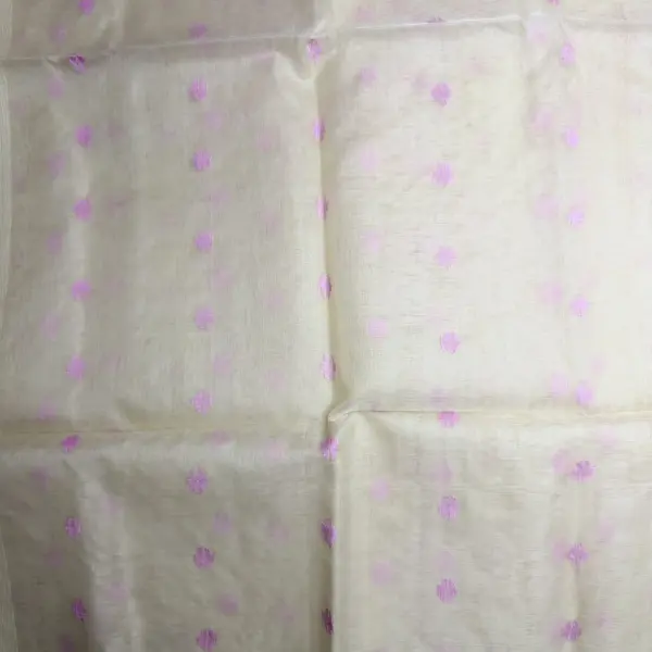 Cream with Pink Jamdhani Work Muga Cotton Silk Saree