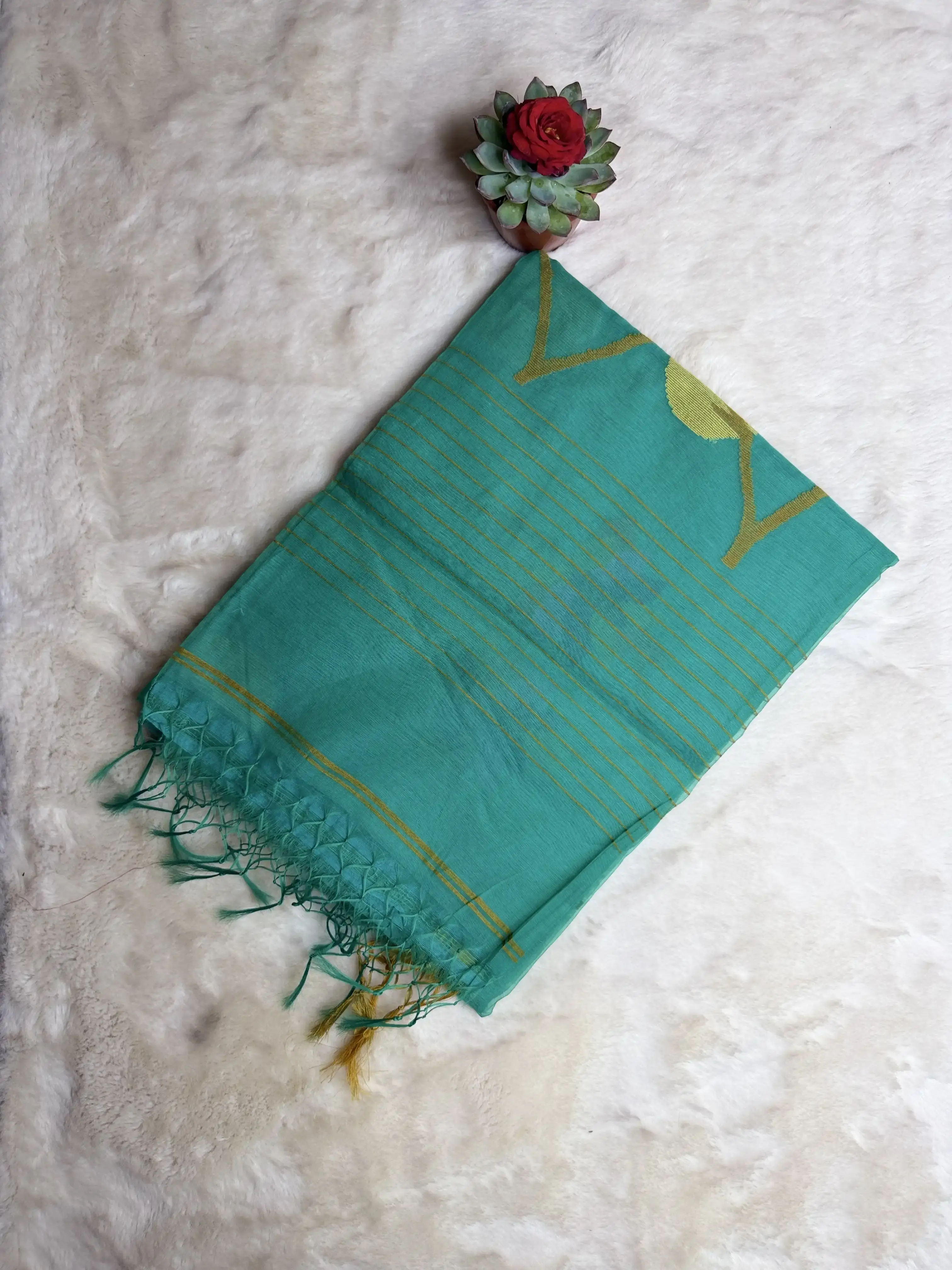 Raama Green Jamdhani Work Cotton Saree