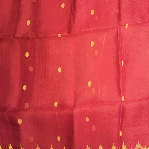 Cherry Red with Yellow Jamdhani Work Muslin Cotton Saree