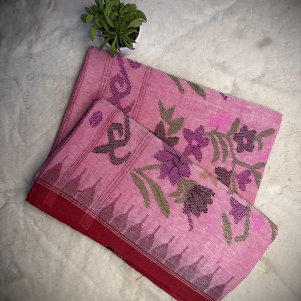 Pink colour with Jamdhani work moirang phee pure cotton saree