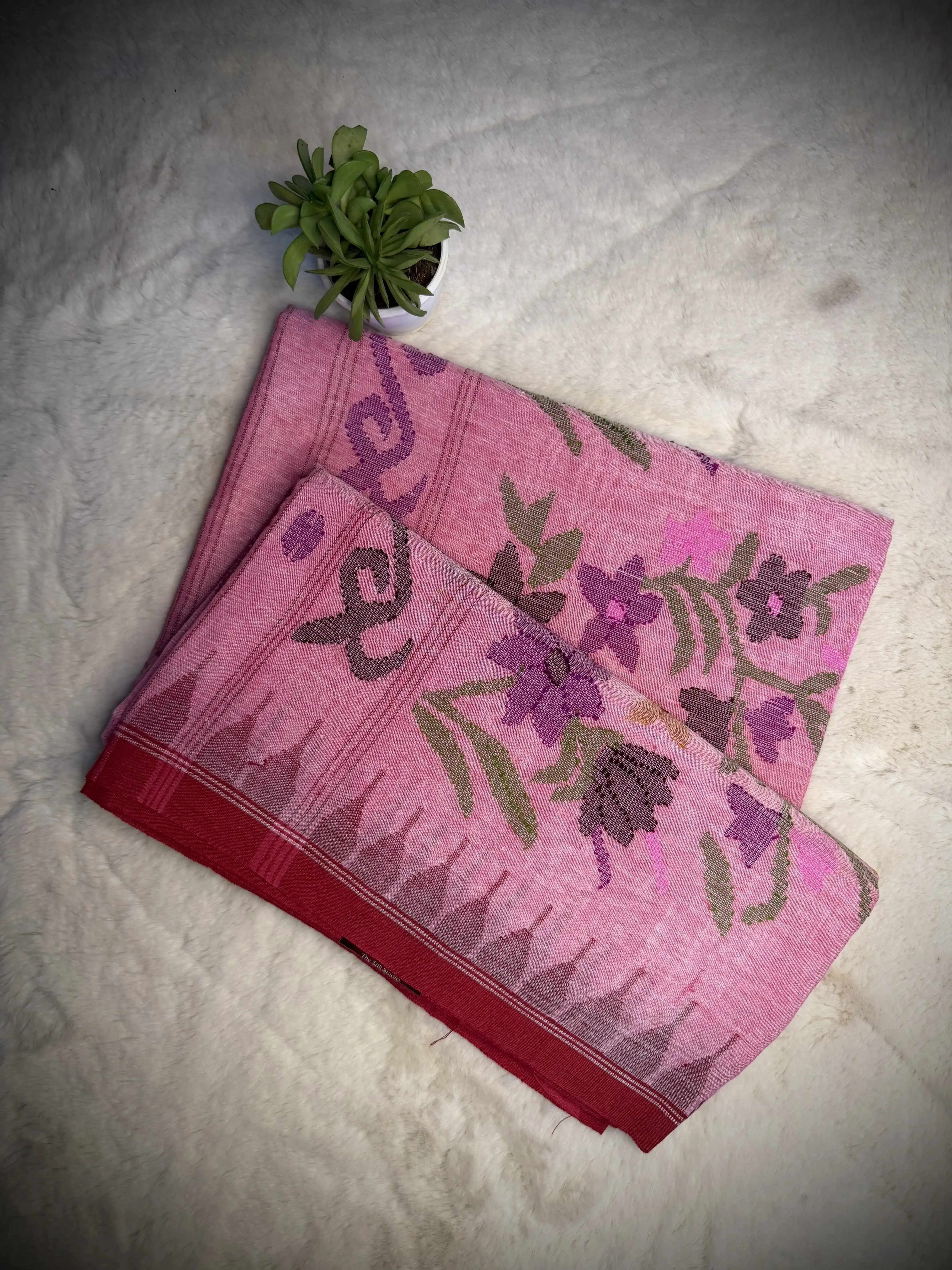 Pink colour with Jamdhani work moirang phee pure cotton saree
