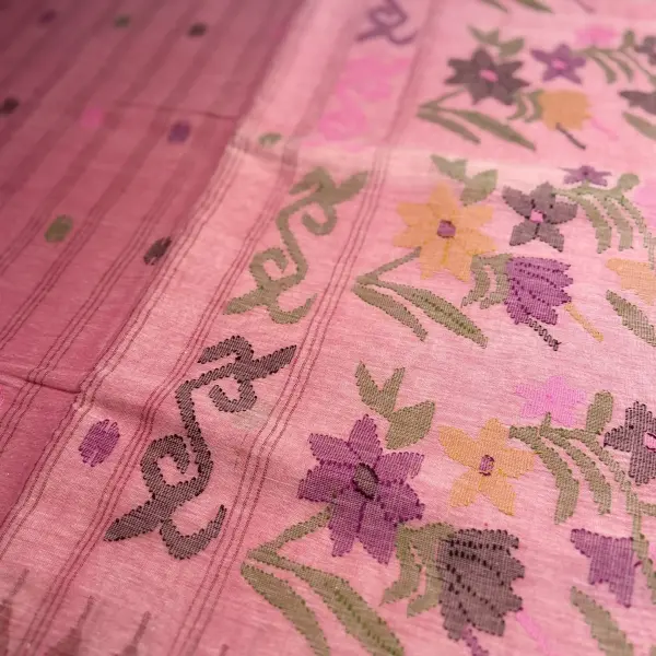 Pink colour with Jamdhani work moirang phee pure cotton saree