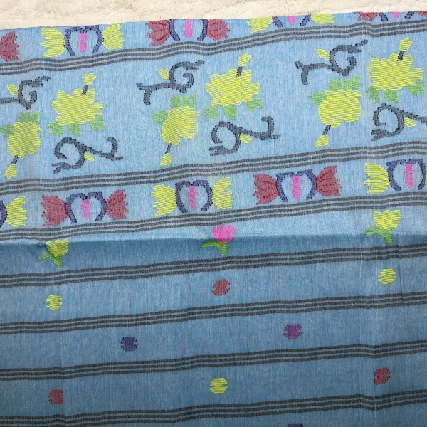 Blue colour with Jamdhani work moirang phee pure cotton saree