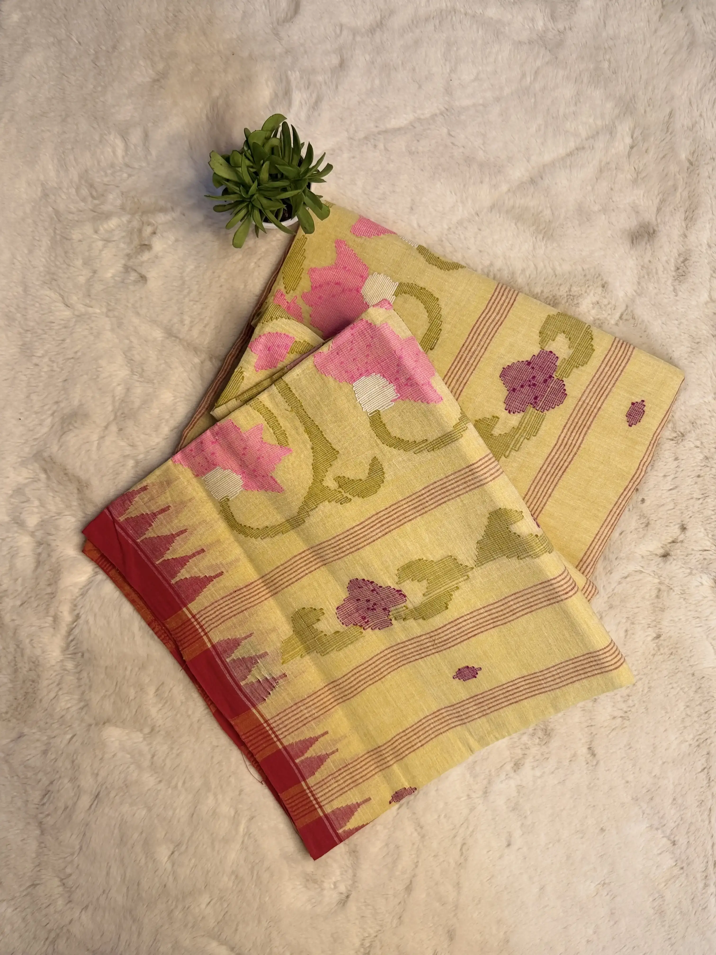 Beige colour with Jamdhani work moirang phee pure cotton saree