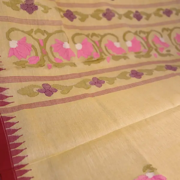 Beige colour with Jamdhani work moirang phee pure cotton saree