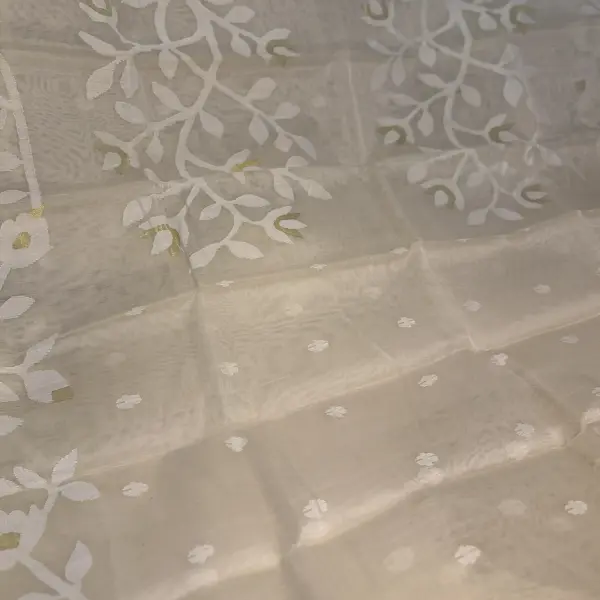 White with self design pure Dhakai Cotton Saree