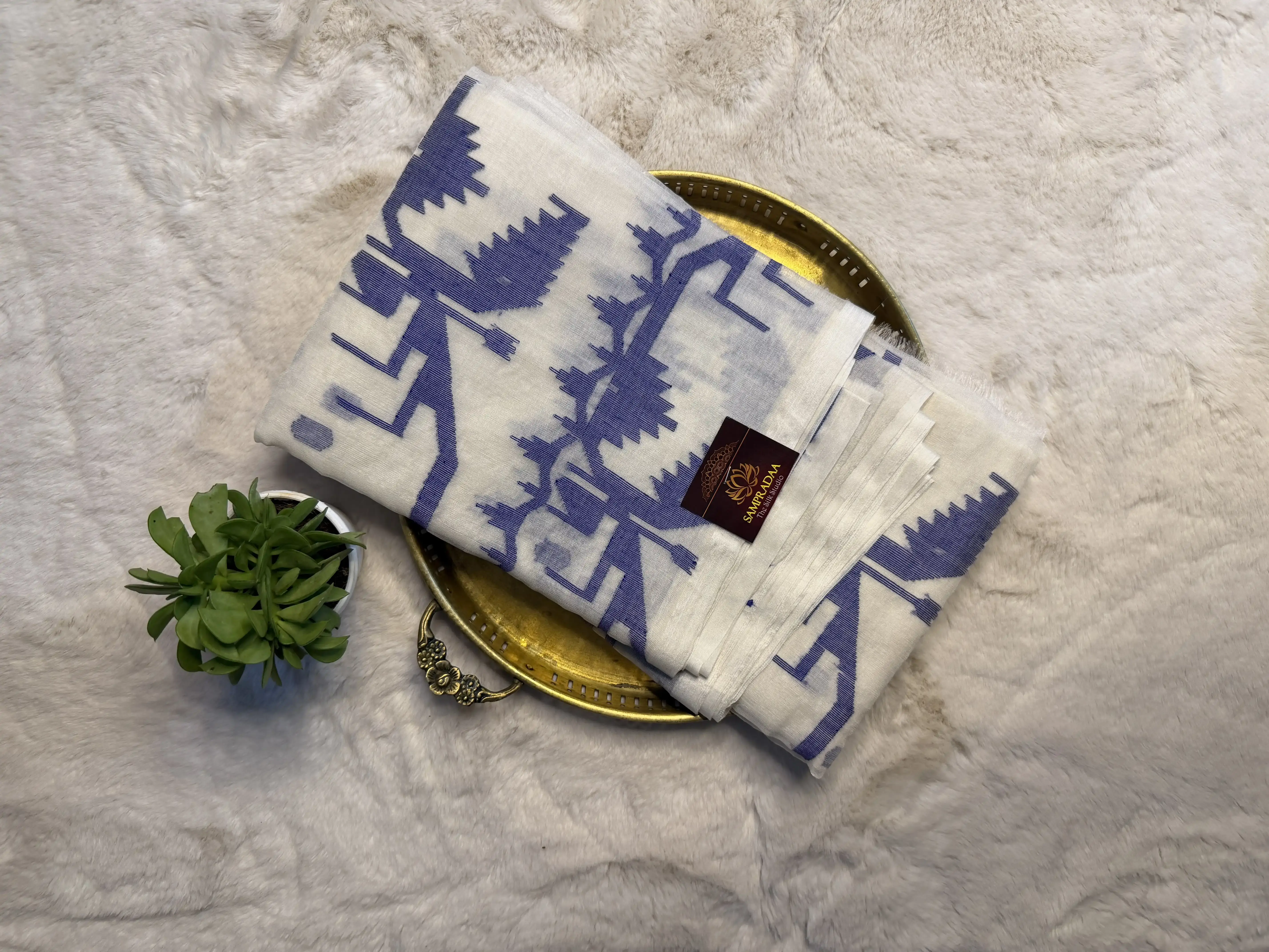 White Jamdhani Work Pure Dhakai Cotton Saree