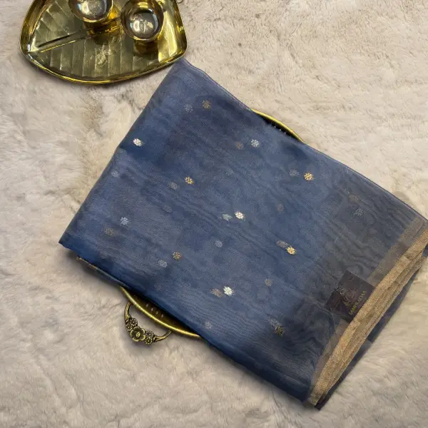 Grey with Buttas pure Tissue Organza Saree