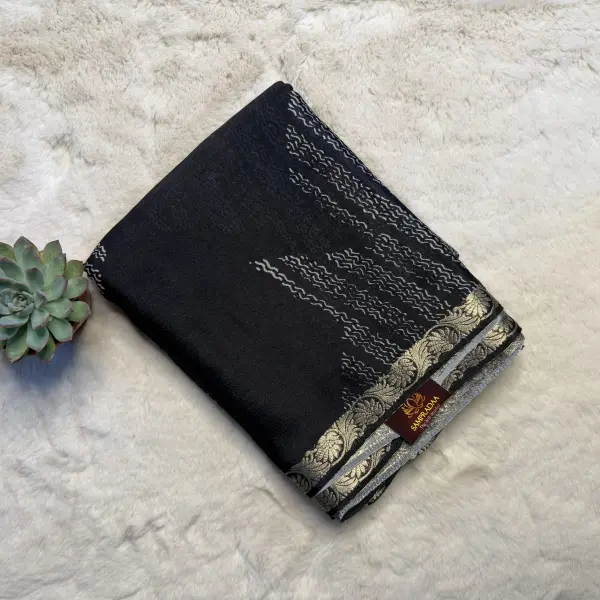 Black Pure Chiffon Saree