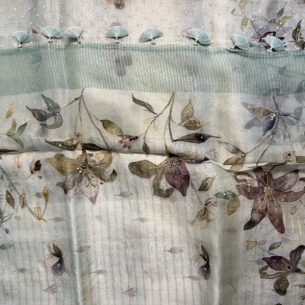 Powder Blue with elegant floral pattern Organza Saree