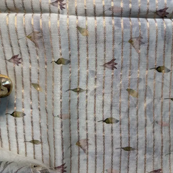 Powder Blue with elegant floral pattern Organza Saree