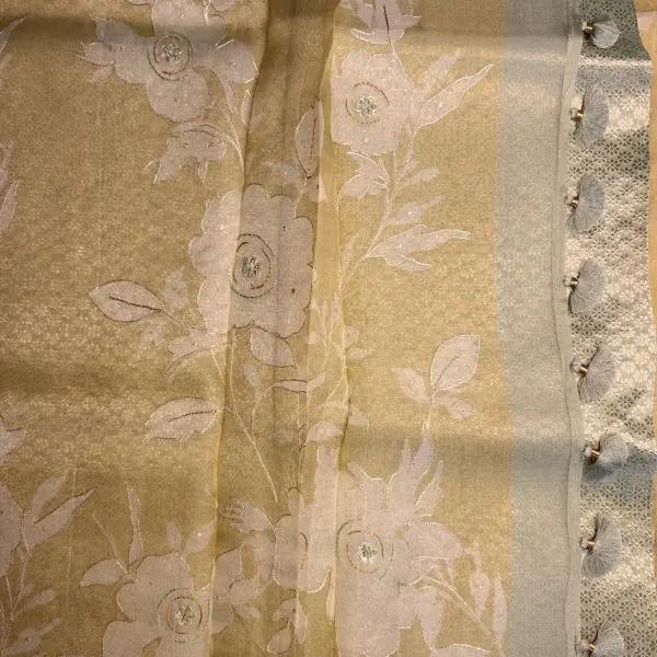 Lemon Yellow & Mint Green Organza Saree