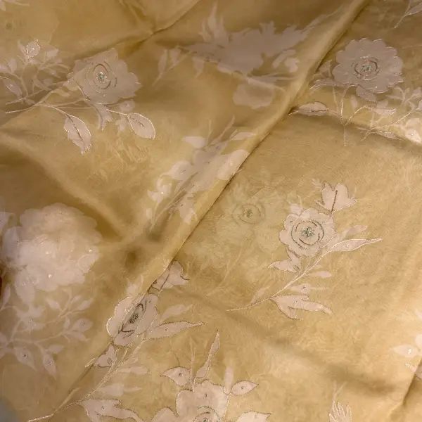 Lemon Yellow & Mint Green Organza Saree