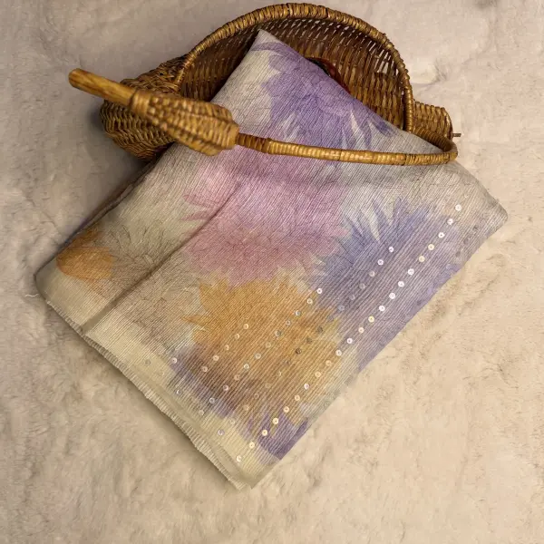 Multicolour floral pattern with sequin work Tussar Silk Saree