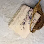 Beige floral Digital Print with lace border Muga Silk Saree