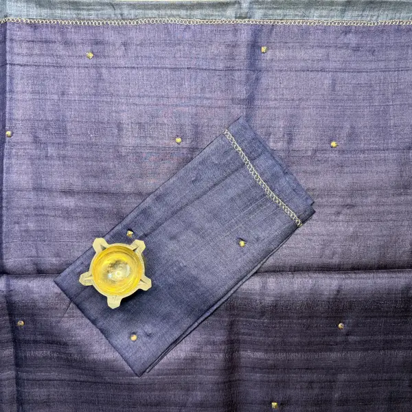 Grey WIth Sequin Work Pure Tussar Silk Saree