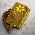Mustard Yellow Bandhani work lightweight fancy Saree