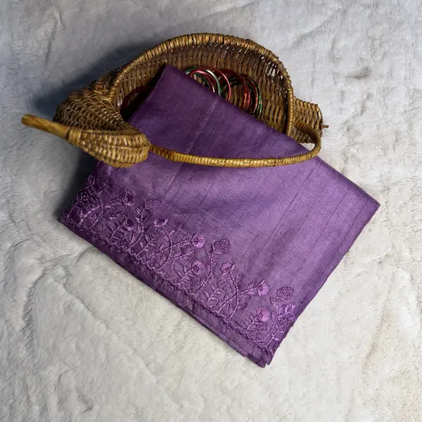 Purple Knot Work Pure Tussar Silk Saree