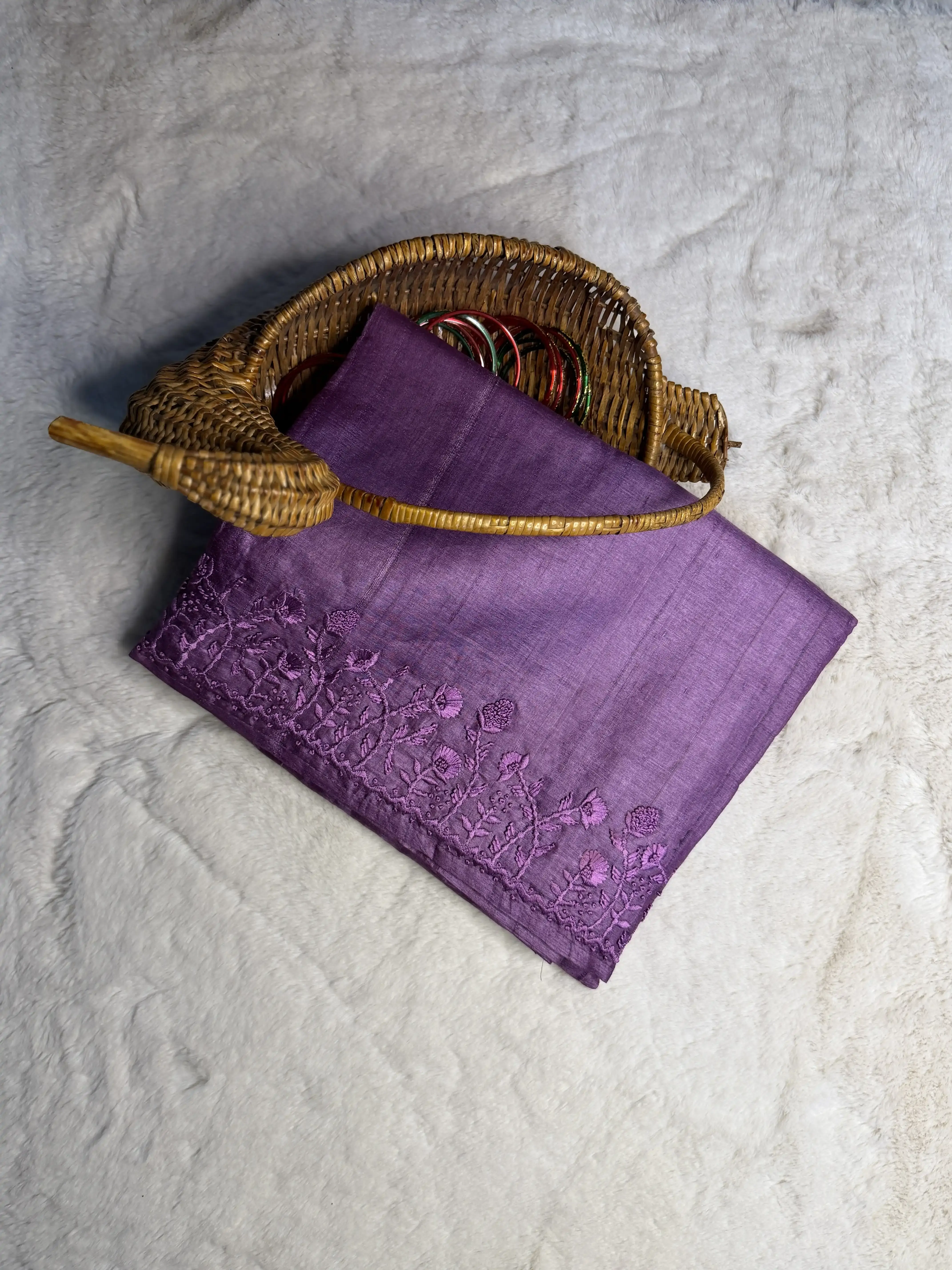 Purple Knot Work Pure Tussar Silk Saree