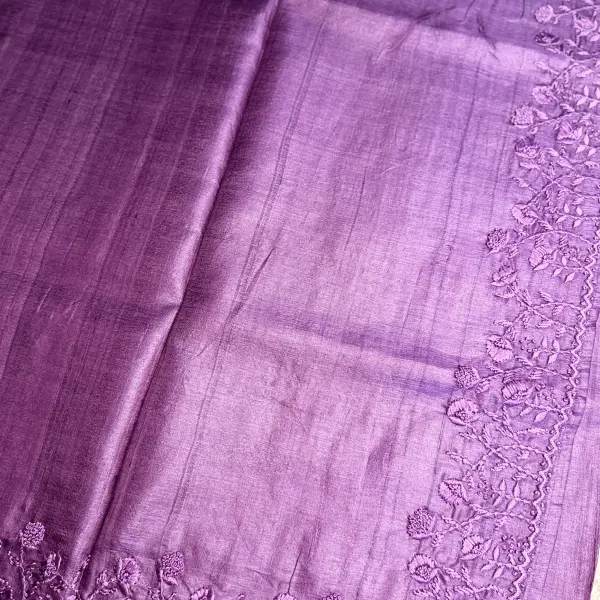 Purple Knot Work Pure Tussar Silk Saree