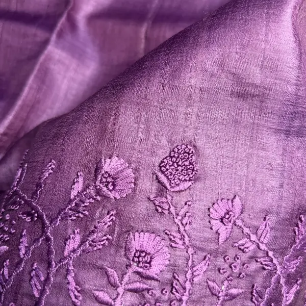 Purple Knot Work Pure Tussar Silk Saree