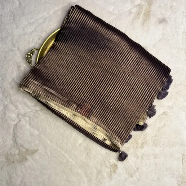 Chocolate Brown with stripes Organza Saree