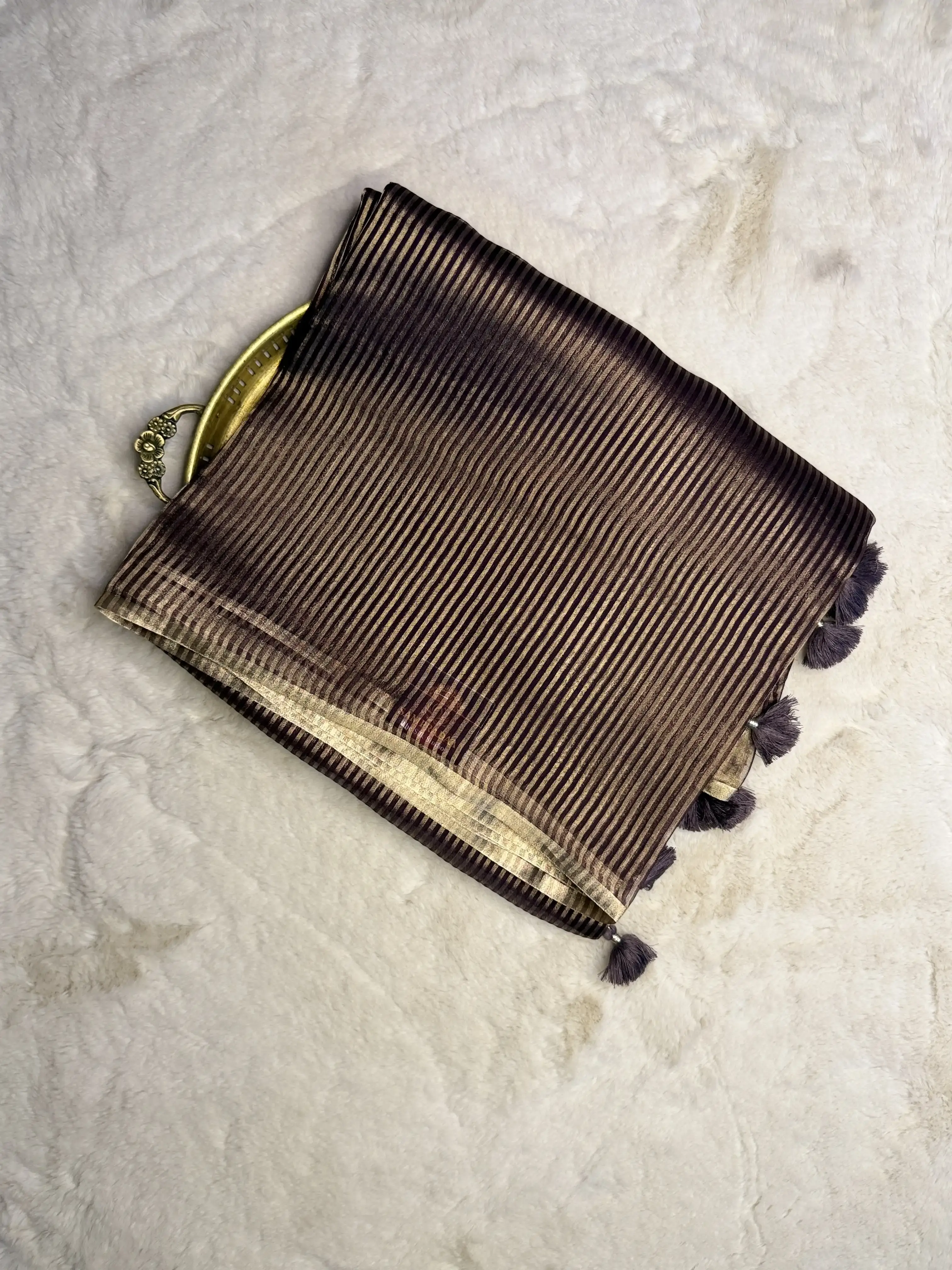 Chocolate Brown with stripes Organza Saree