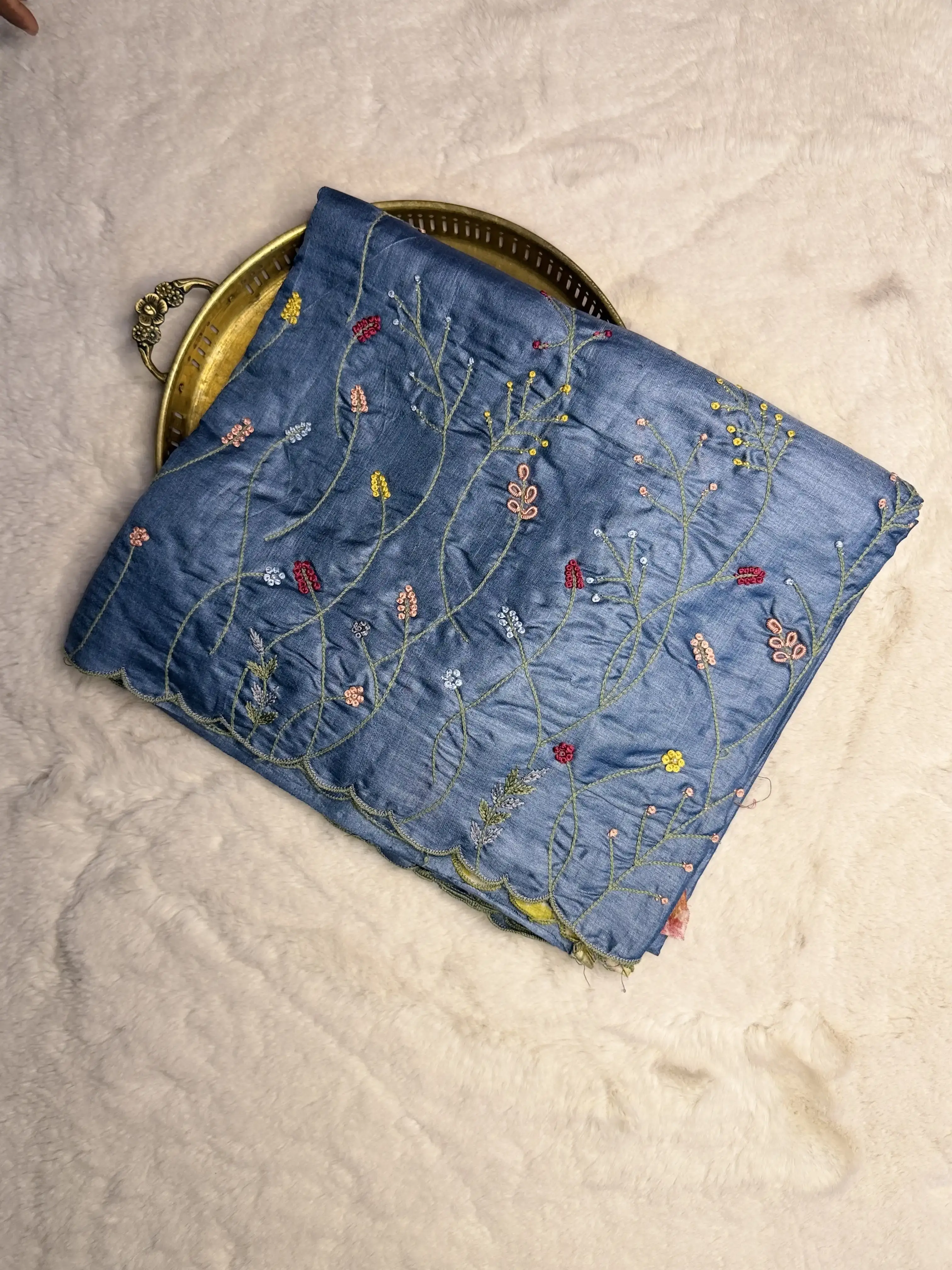 Grey thread work pure Tussar Silk Saree