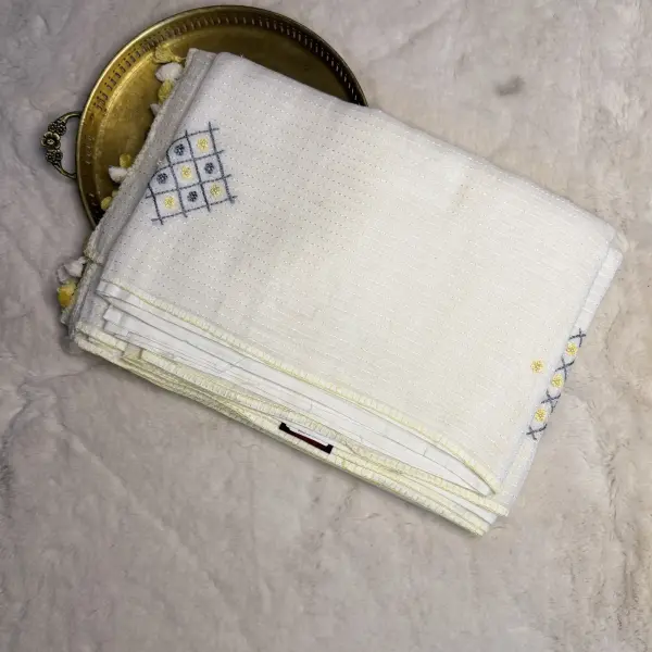 White Thread & Mirror work Pure Cotton Saree