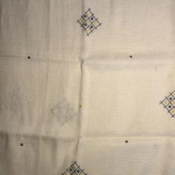 White Thread & Mirror work Pure Cotton Saree