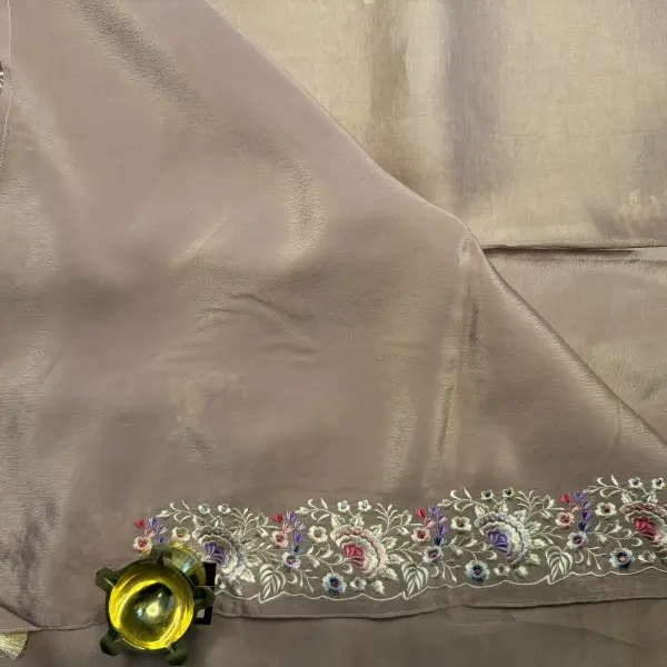 Beige With floral border Organza Saree