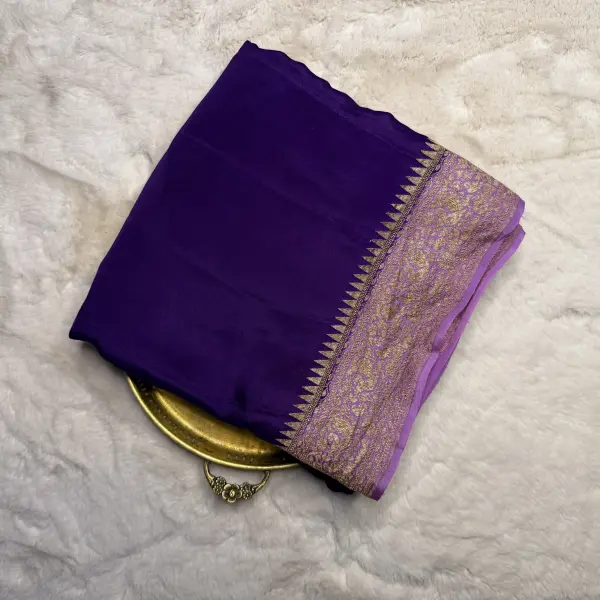 Purple With lavender Pure Crepe Silk Saree